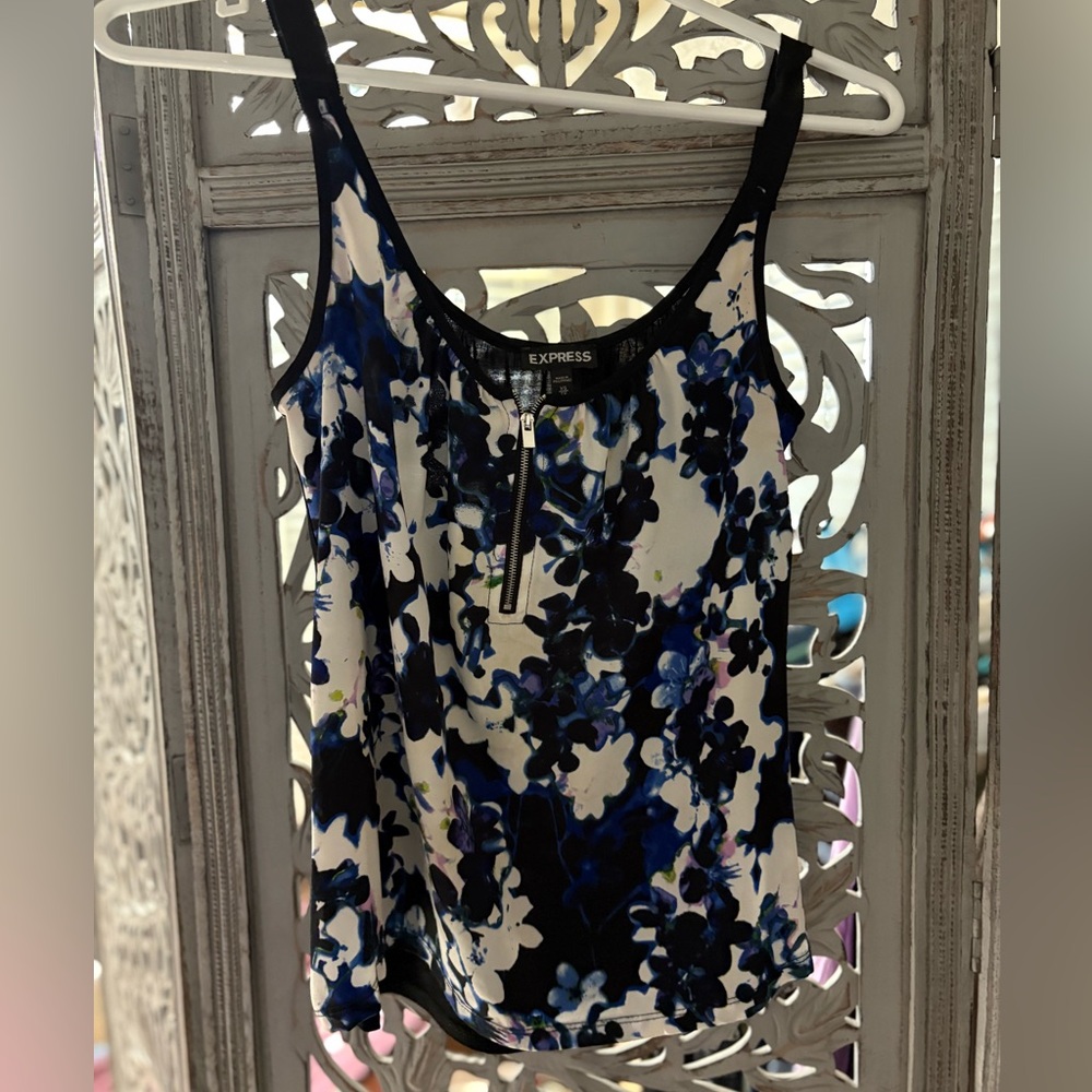 Express Blue and Black Floral Blouse